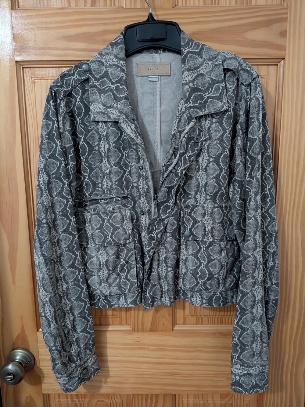 BLANKNYC Snake Print Moto Utility Jacket Gray Size M